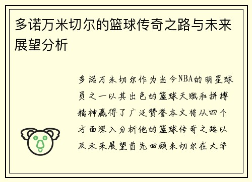 多诺万米切尔的篮球传奇之路与未来展望分析